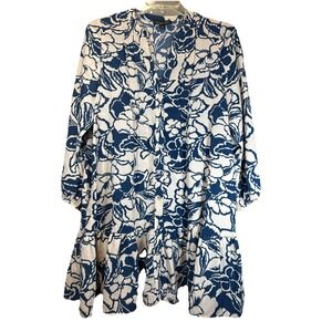 Rachel Zoe Blue Cream Flowers V Neck Dress Size Large‎